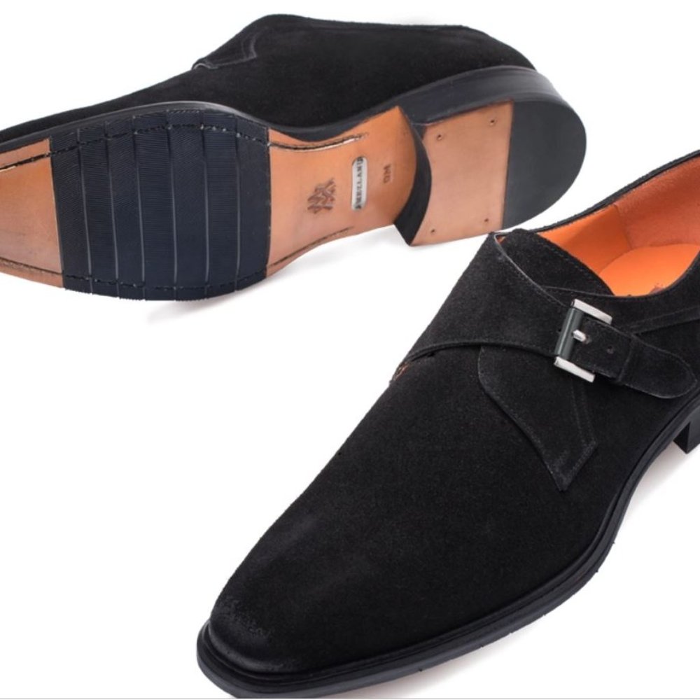 Mezlan "Praga'' Black Genuine Suede Plain Toe Monk